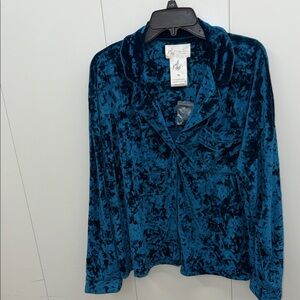 Lord & Taylor Teal Velvet Button Down Pj Shirt
